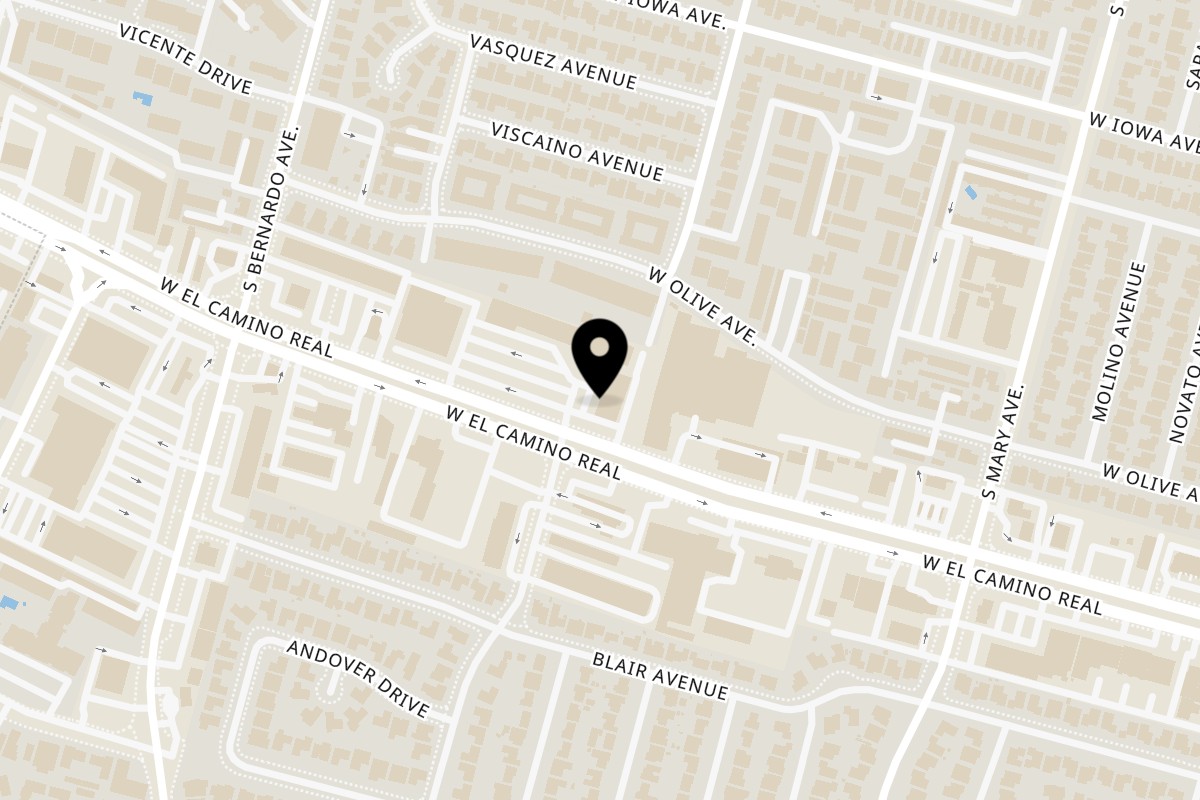 Map showing the location of Charminar Indian Restaurant and Catering Sunnyvale on 1105 W El Camino Real in Sunnyvale
