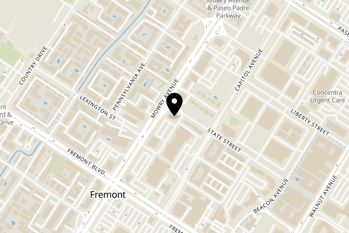 Map showing the location of Charminar Indian Restaurant and Catering Fremont on 3720 Mowry Ave in Fremont